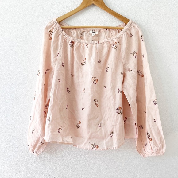a.n.a Tops - A.N.A Light Pink Floral Off The Shoulder Long Sleeve Blouse